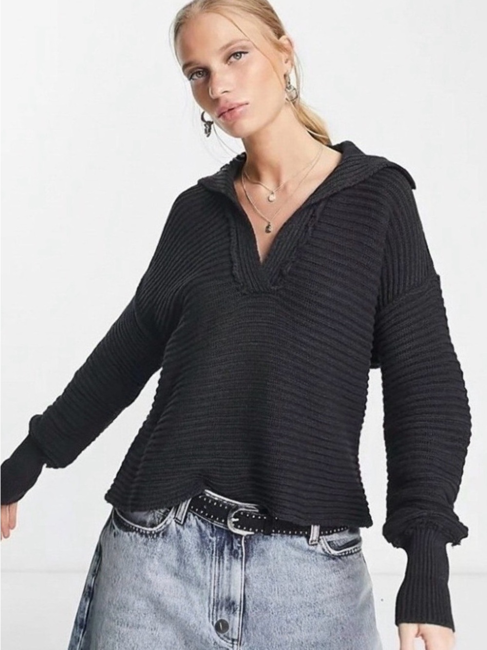 Free People Black Marlie Pullover Sweater